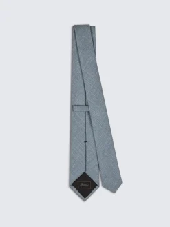 Hot Brioni sharkskin silk, cashmere and linen twill tie Petroleum blue