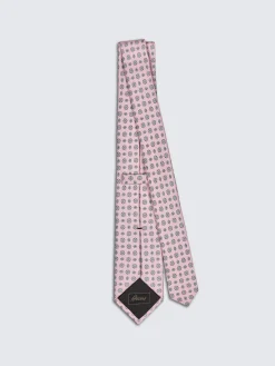 Discount Brioni and light blue micro motif silk tie Pink