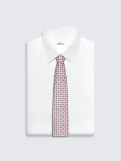 Discount Brioni and light blue micro motif silk tie Pink