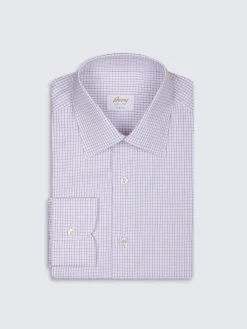 Discount Brioni and lilac micro-checked Ginza 45 cotton formal shirt Pink