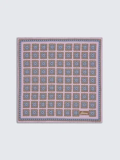 Discount Brioni and sky blue motif silk pocket square Pink