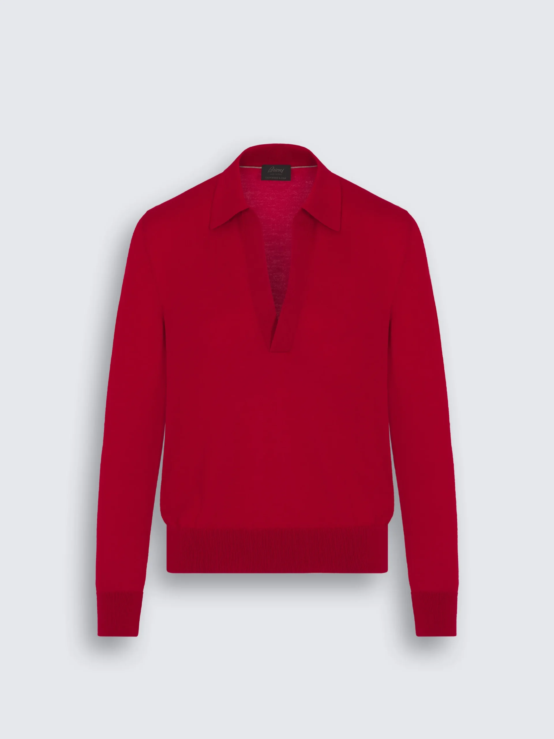 Online Brioni Red cashmere and silk long-sleeved polo