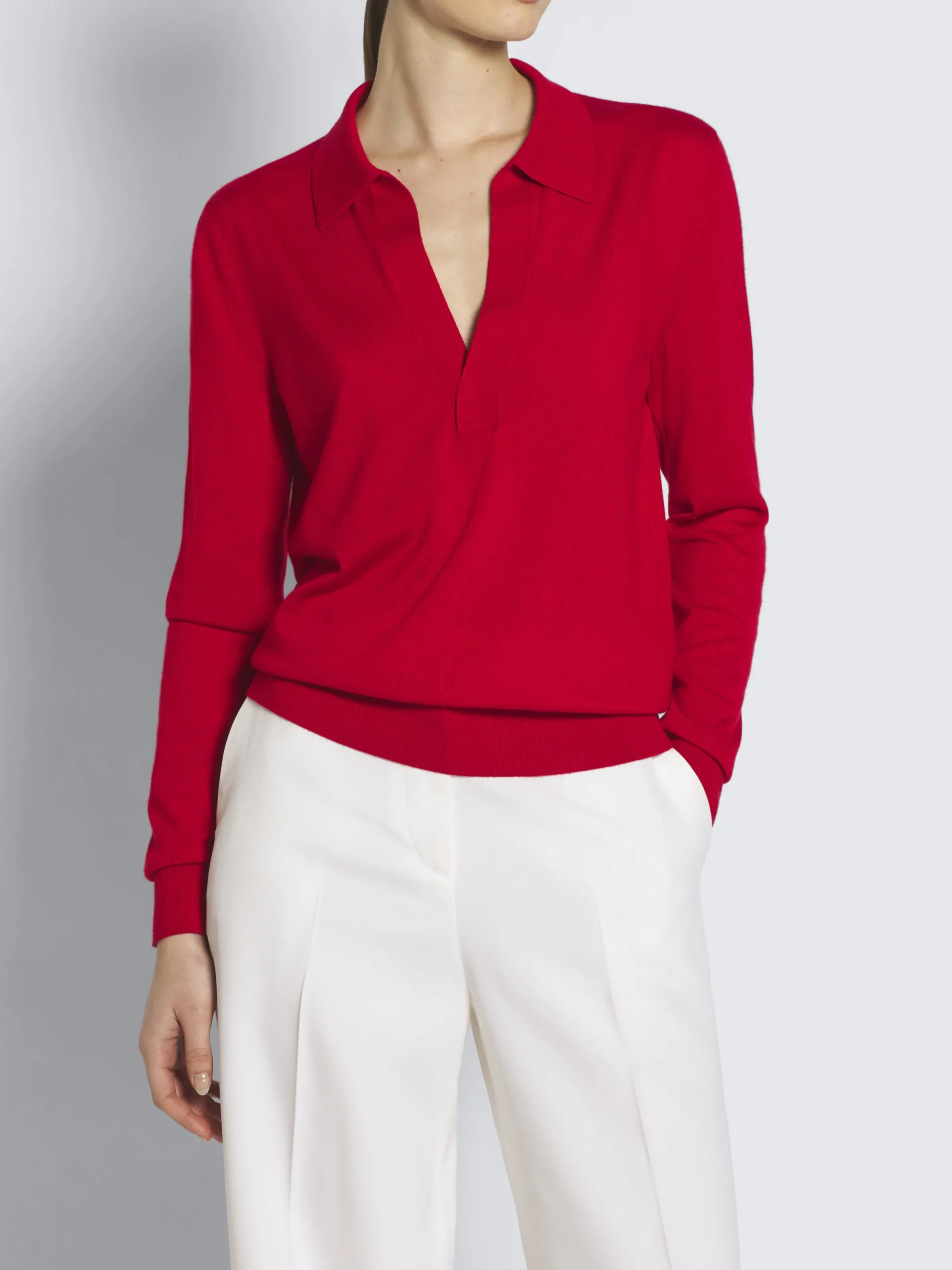 Online Brioni Red cashmere and silk long-sleeved polo