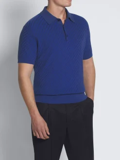 Sale Brioni Royal and navy blue cotton, silk and cashmere Trama weave polo