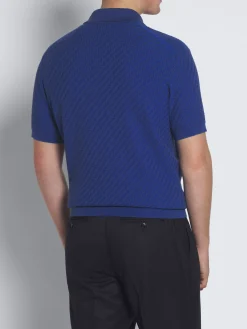 Sale Brioni Royal and navy blue cotton, silk and cashmere Trama weave polo