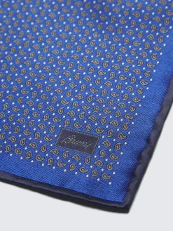 Hot Brioni Royal and navy blue paisley motif silk pocket square Royal blue