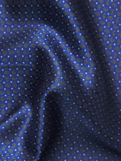 Hot Brioni Royal and navy blue paisley motif silk pocket square Royal blue