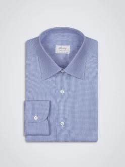 Outlet Brioni micro houndstooth Sea Island cotton formal shirt Royal blue