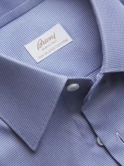 Outlet Brioni micro houndstooth Sea Island cotton formal shirt Royal blue