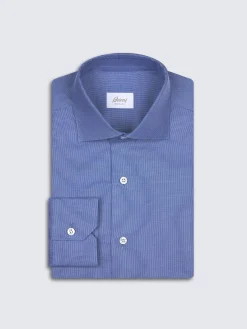 New Brioni micro motif cotton formal shirt Royal blue