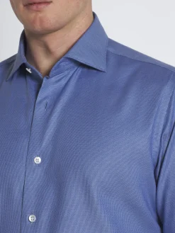 New Brioni micro motif cotton formal shirt Royal blue