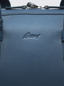 Discount Brioni grained leather duffle bag Sapphire blue