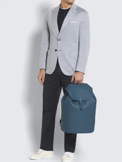 Discount Brioni grained leather backpack Sapphire blue