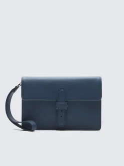 Sale Brioni grained leather hand pouch Sapphire blue