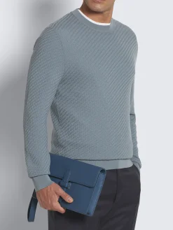 Sale Brioni grained leather hand pouch Sapphire blue