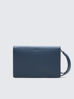 Sale Brioni grained leather hand pouch Sapphire blue