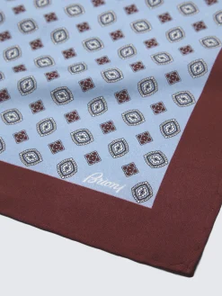 Fashion Brioni and bordeaux micro motif silk foulard Sky Blue