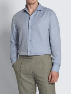 Clearance Brioni Sky blue cotton and cashmere Capri collar shirt