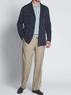 Best Brioni Sky blue cotton, silk and cashmere Trama weave long-sleeved polo