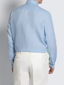 Hot Brioni linen hidden button-down shirt Sky Blue