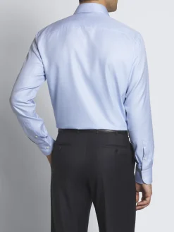 Fashion Brioni micro houndstooth Sea Island cotton formal shirt Sky Blue