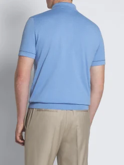 Outlet Brioni Sky blue Sea Island cotton piqué polo