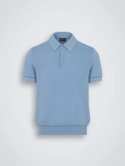 Outlet Brioni Sea Island piqué cotton polo Sky Blue