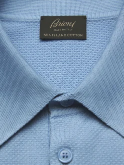 Outlet Brioni Sea Island piqué cotton polo Sky Blue