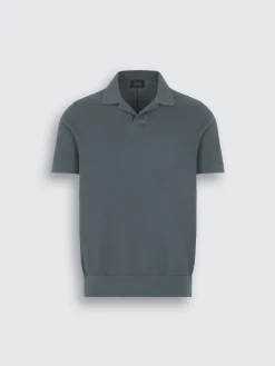 Discount Brioni jacquard Sea Island cotton polo Steel blue