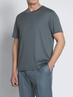 Discount Brioni Sea Island cotton T-shirt Steel blue