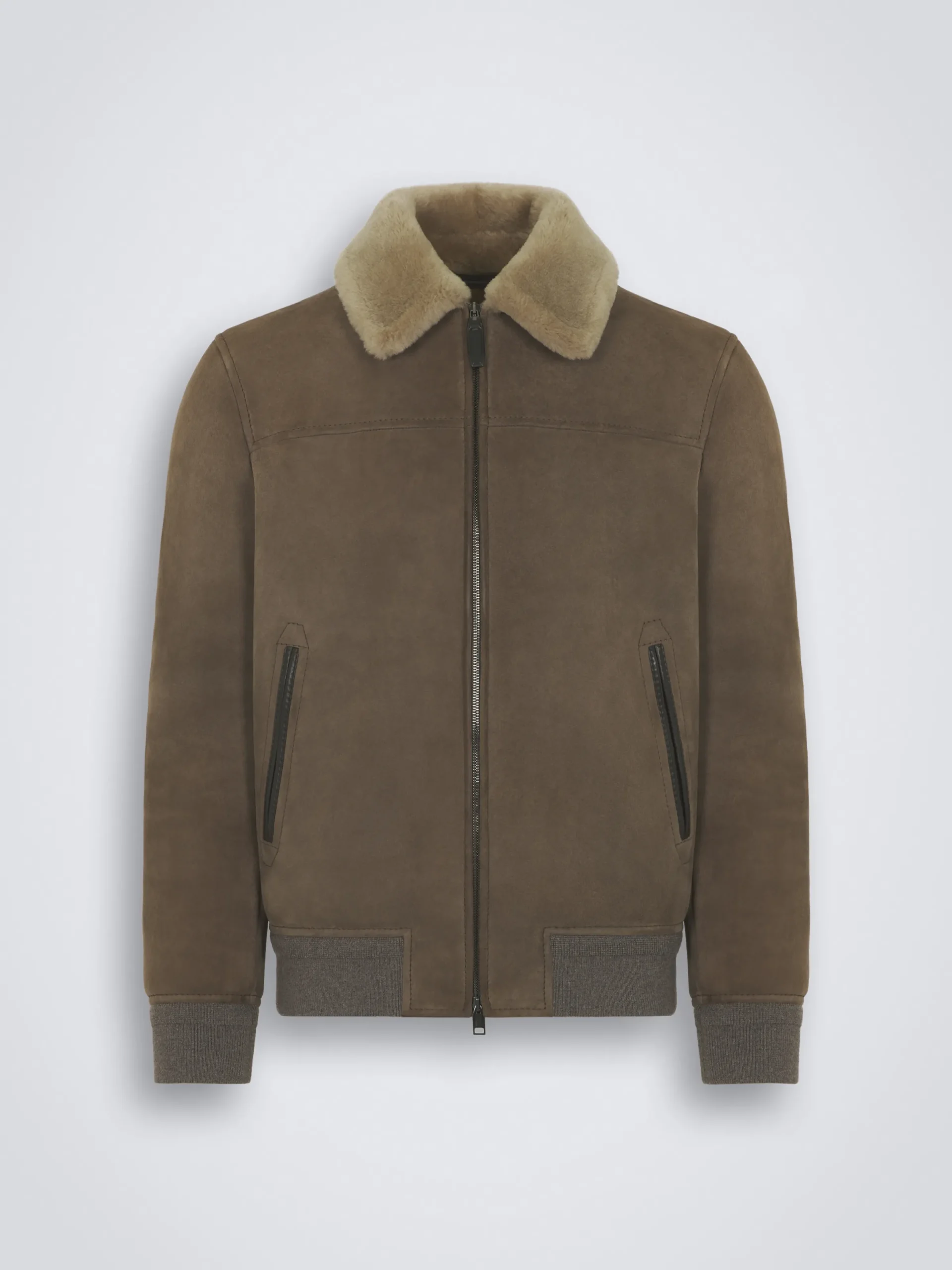 New Brioni shearling shirt collar blouson Taupe