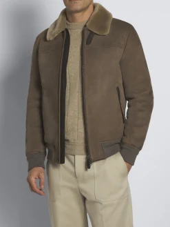 New Brioni shearling shirt collar blouson Taupe