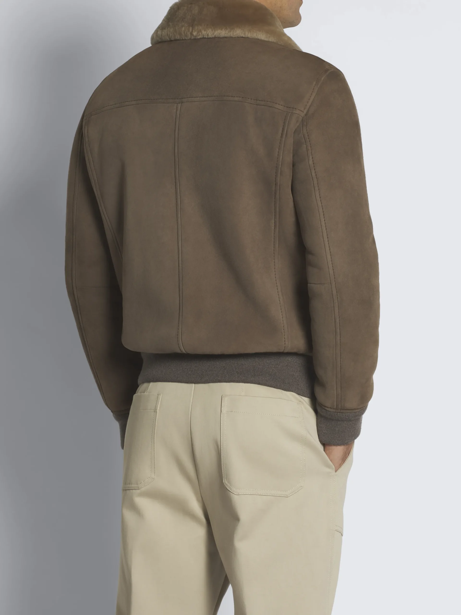 New Brioni shearling shirt collar blouson Taupe