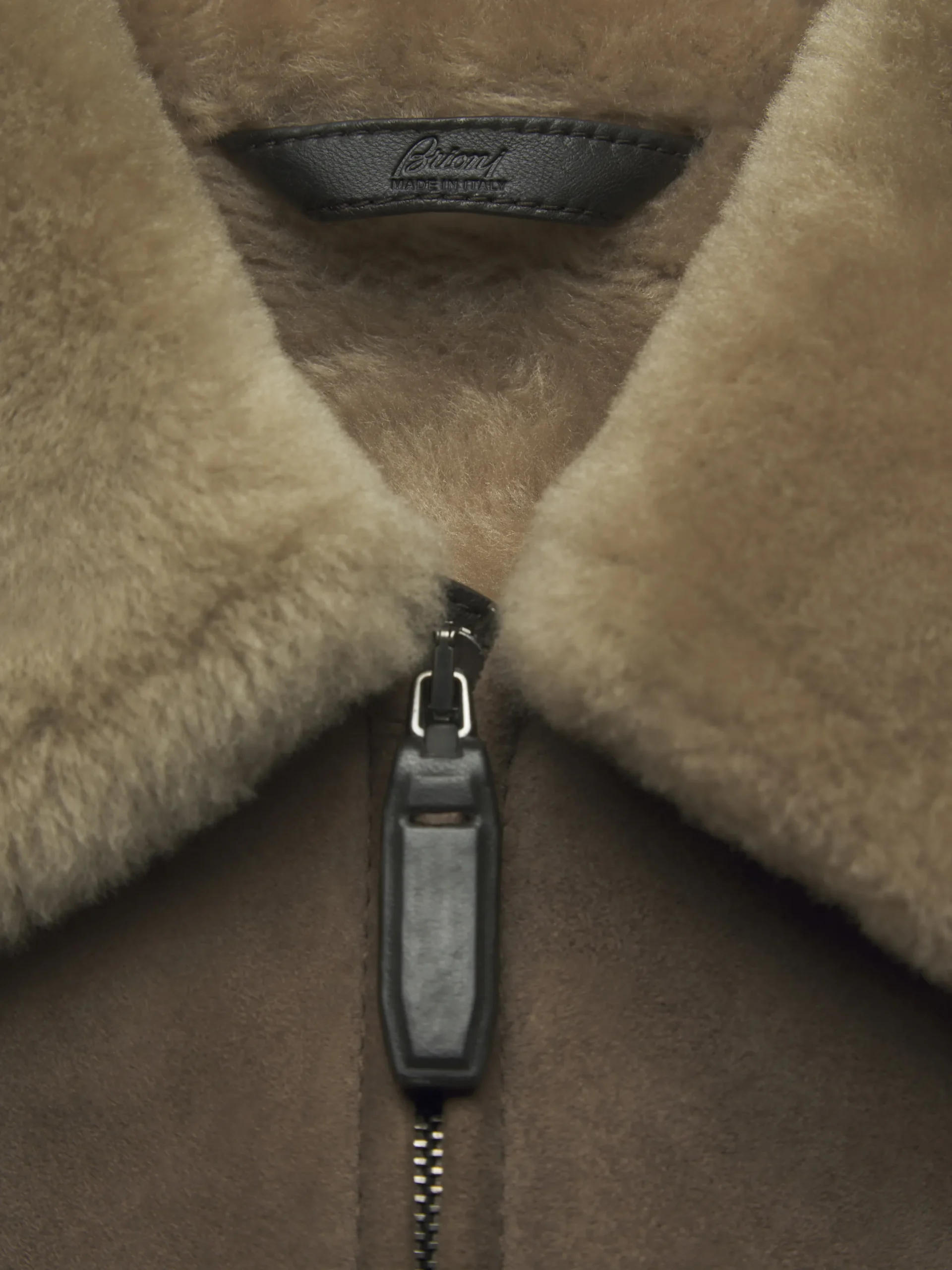 New Brioni shearling shirt collar blouson Taupe