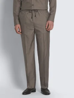 New Brioni Taupe silk seersucker Asolo trousers