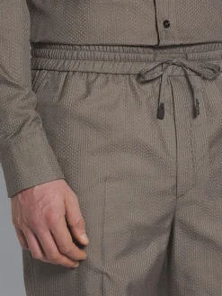 New Brioni Taupe silk seersucker Asolo trousers