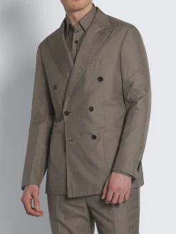 Online Brioni Taupe silk seersucker double-breasted Soffio jacket