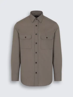 Sale Brioni silk seersucker militry shirt Taupe