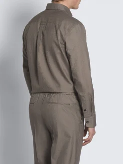 Sale Brioni silk seersucker militry shirt Taupe