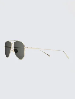 Outlet Brioni Titanium and dark grey double bridge sunglasses Gold