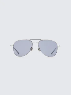 New Brioni Titanium and light grey double bridge sunglasses Silver