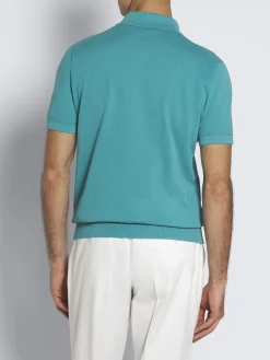 Best Brioni Sea Island cotton piqué polo Turquoise blue