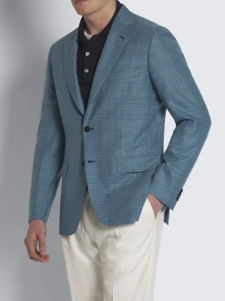 Sale Brioni Turquoise checked wool Plume jacket Turquoise blue