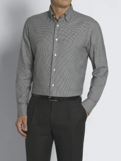 Outlet Brioni and black houndstooth Ventiquattro flannel cotton hidden button-down shirt White