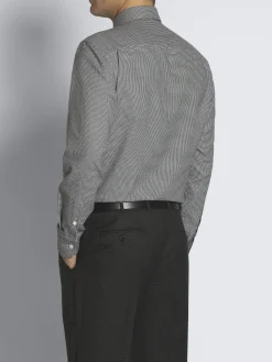 Outlet Brioni and black houndstooth Ventiquattro flannel cotton hidden button-down shirt White