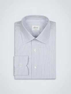 Clearance Brioni and blue striped Giza 45 cotton formal shirt White
