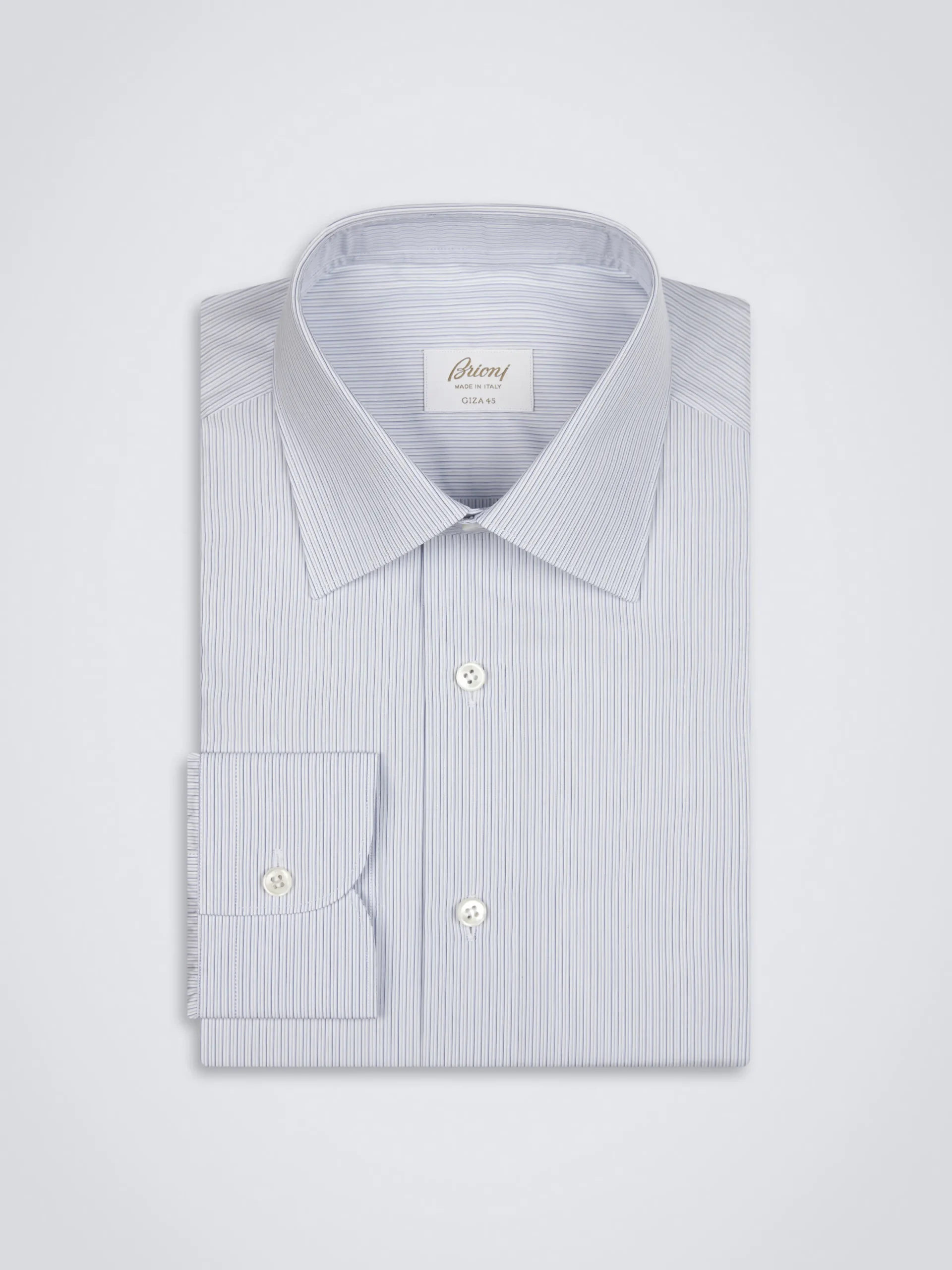 Clearance Brioni and blue striped Giza 45 cotton formal shirt White