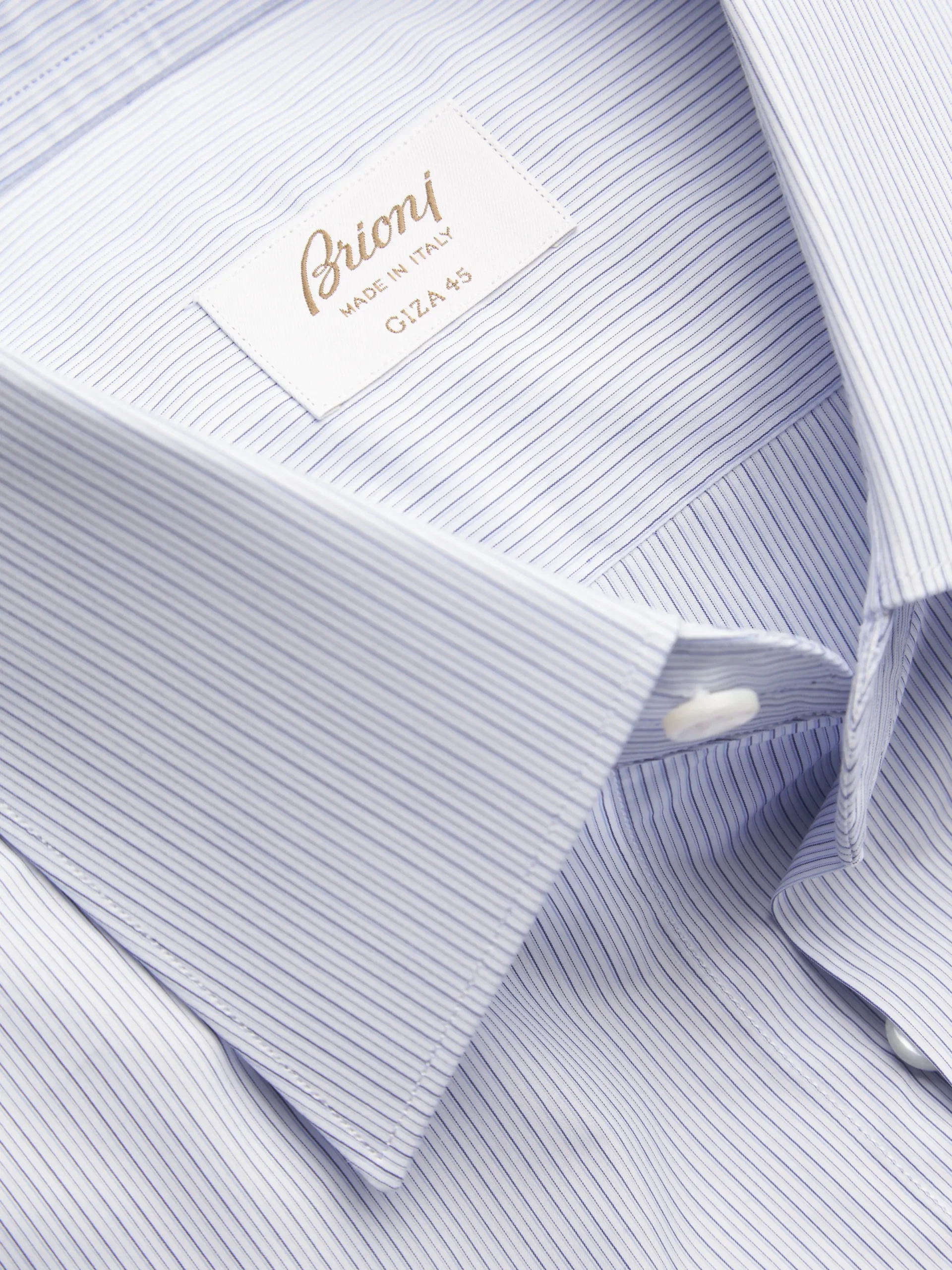 Clearance Brioni and blue striped Giza 45 cotton formal shirt White