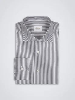 Best Brioni and dark grey striped organic cotton formal shirt White