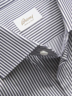 Best Brioni and dark grey striped organic cotton formal shirt White